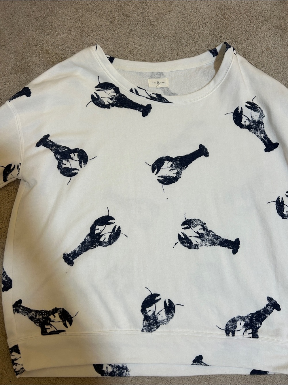 LOFT Lou and Grey White Sweatshirt with Navy Lobster Print